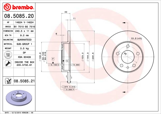 BREMBO Hátsó féktárcsa 08.5085.21_BREMBO