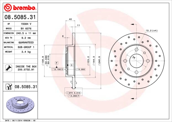 BREMBO Hátsó féktárcsa 08.5085.31_BREMBO