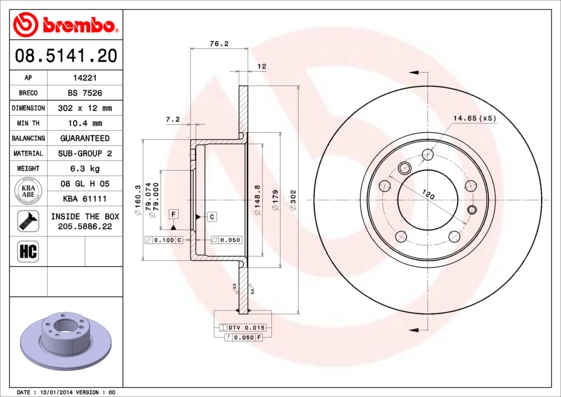 BREMBO Első féktárcsa 08.5141.20_BREMBO