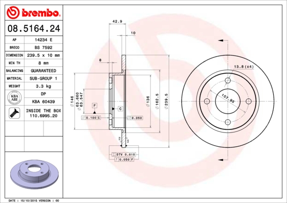 BREMBO Első féktárcsa 08.5164.24_BREMBO