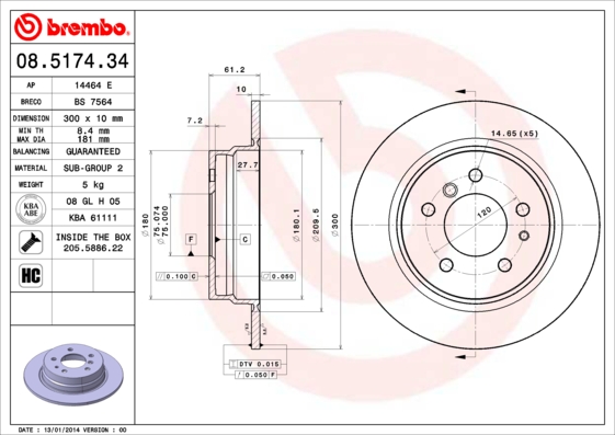 BREMBO Hátsó féktárcsa 08.5174.34_BREMBO