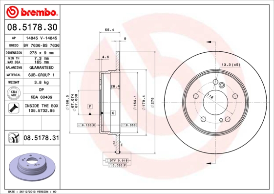 BREMBO Hátsó féktárcsa 08.5178.31_BREMBO