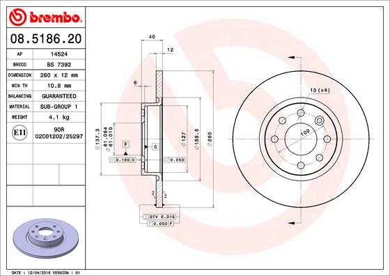 BREMBO Első féktárcsa 08.5186.20_BREMBO