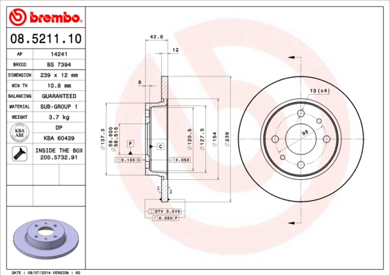 BREMBO Első féktárcsa 08.5211.10_BREMBO