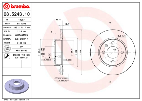 BREMBO Első féktárcsa 08.5243.10_BREMBO