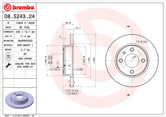 BREMBO Első féktárcsa 08.5243.24_BREMBO