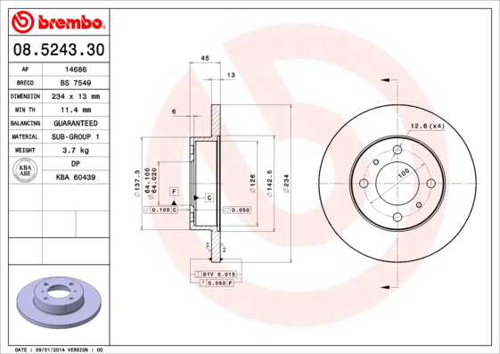 BREMBO Első féktárcsa 08.5243.30_BREMBO