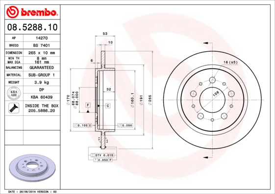 BREMBO Első féktárcsa 08.5288.10_BREMBO