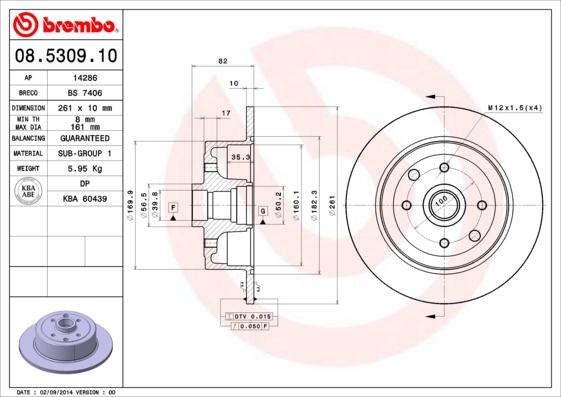 BREMBO Hátsó féktárcsa 08.5309.10_BREMBO