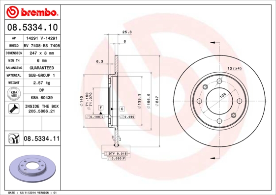 BREMBO Hátsó féktárcsa 08.5334.10_BREMBO