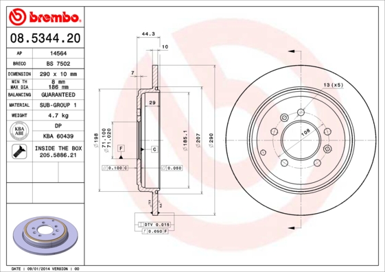 BREMBO Hátsó féktárcsa 08.5344.20_BREMBO