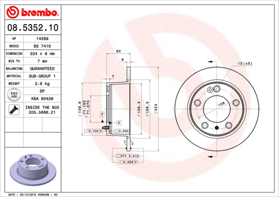 BREMBO Hátsó féktárcsa 08.5352.10_BREMBO