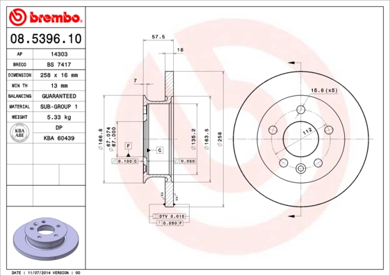 BREMBO Első féktárcsa 08.5396.10_BREMBO