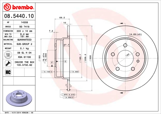 BREMBO Hátsó féktárcsa 08.5440.10_BREMBO