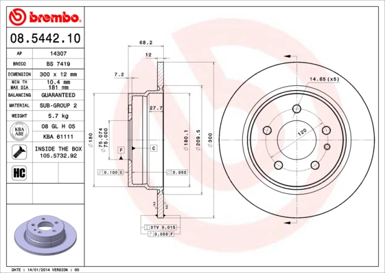 BREMBO Hátsó féktárcsa 08.5442.10_BREMBO