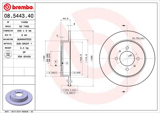 BREMBO Hátsó féktárcsa 08.5443.40_BREMBO