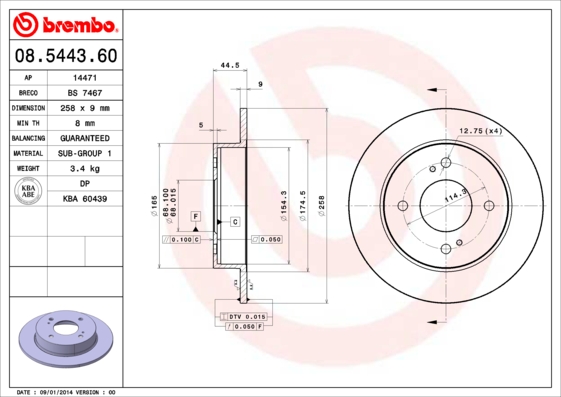 BREMBO Hátsó féktárcsa 08.5443.60_BREMBO