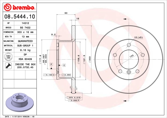 BREMBO Első féktárcsa 08.5444.10_BREMBO