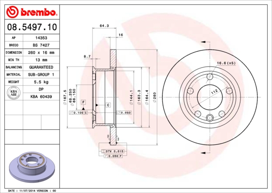 BREMBO Első féktárcsa 08.5497.10_BREMBO