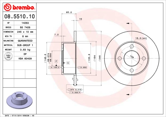 BREMBO Hátsó féktárcsa 08.5510.10_BREMBO