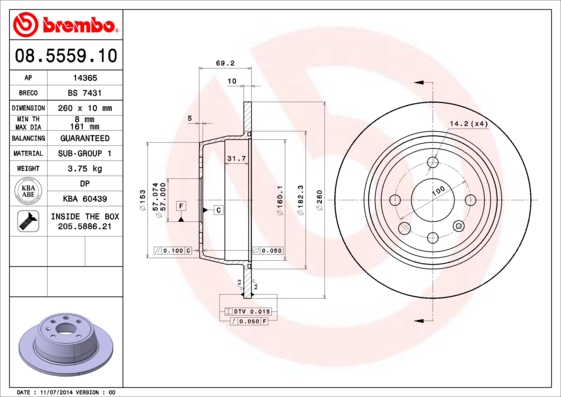 BREMBO Hátsó féktárcsa 08.5559.10_BREMBO