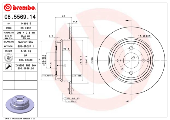 BREMBO Hátsó féktárcsa 08.5569.14_BREMBO