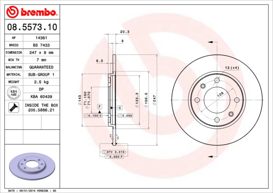 BREMBO Hátsó féktárcsa 08.5573.10_BREMBO