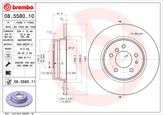 BREMBO Hátsó féktárcsa 08.5580.11_BREMBO