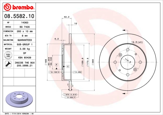 BREMBO Hátsó féktárcsa 08.5582.10_BREMBO