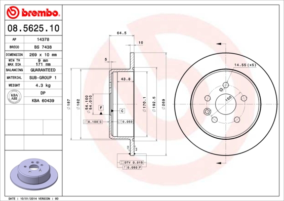 BREMBO Hátsó féktárcsa 08.5625.10_BREMBO