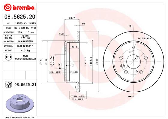 BREMBO Hátsó féktárcsa 08.5625.21_BREMBO