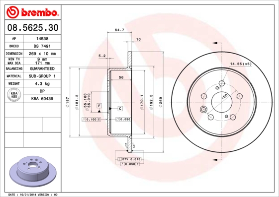 BREMBO Hátsó féktárcsa 08.5625.30_BREMBO