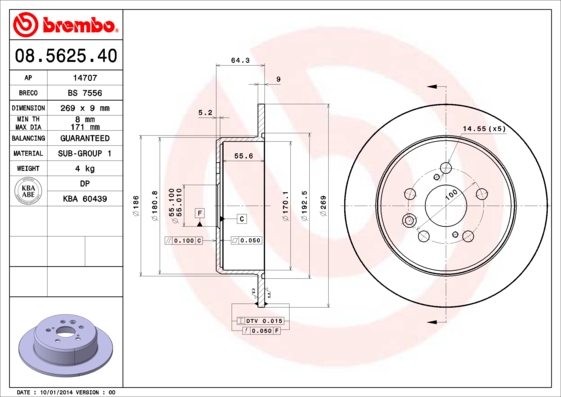 BREMBO Hátsó féktárcsa 08.5625.40_BREMBO