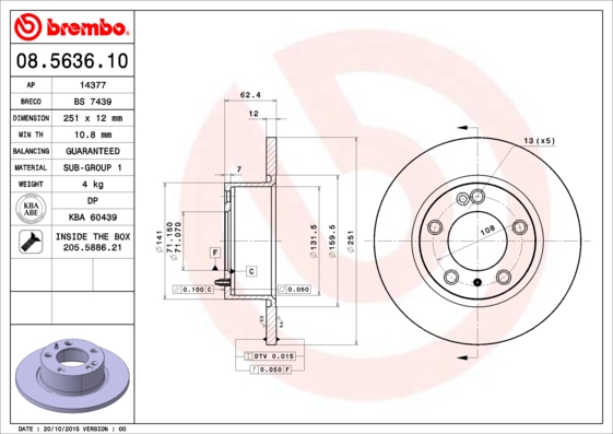 BREMBO Hátsó féktárcsa 08.5636.10_BREMBO