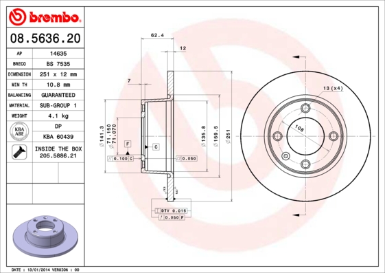 BREMBO Hátsó féktárcsa 08.5636.20_BREMBO