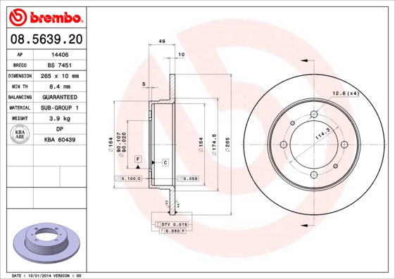 BREMBO Hátsó féktárcsa 08.5639.20_BREMBO