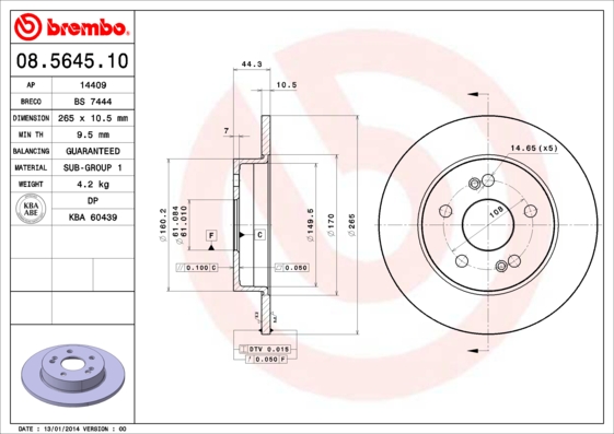 BREMBO Hátsó féktárcsa 08.5645.10_BREMBO