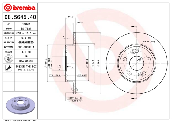 BREMBO Hátsó féktárcsa 08.5645.40_BREMBO