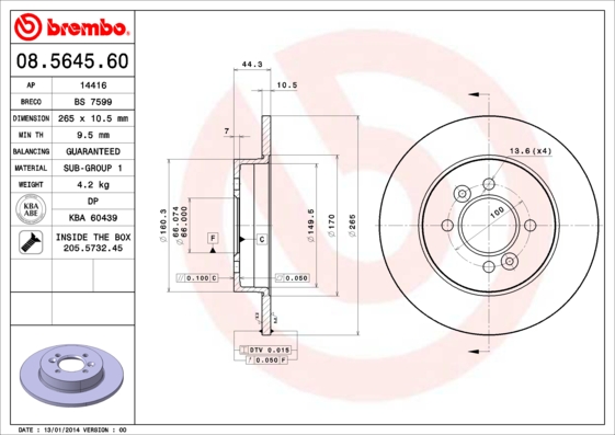 BREMBO Hátsó féktárcsa 08.5645.60_BREMBO