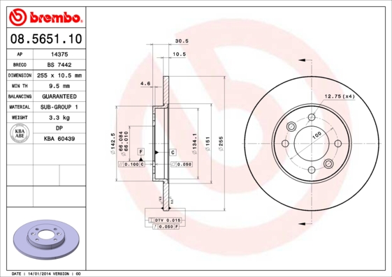 BREMBO Hátsó féktárcsa 08.5651.10_BREMBO