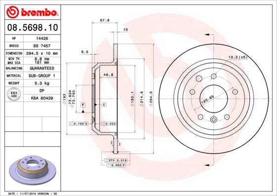 BREMBO Hátsó féktárcsa 08.5698.10_BREMBO