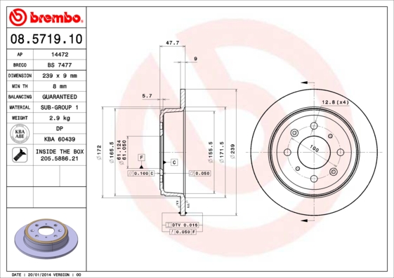 BREMBO Hátsó féktárcsa 08.5719.10_BREMBO