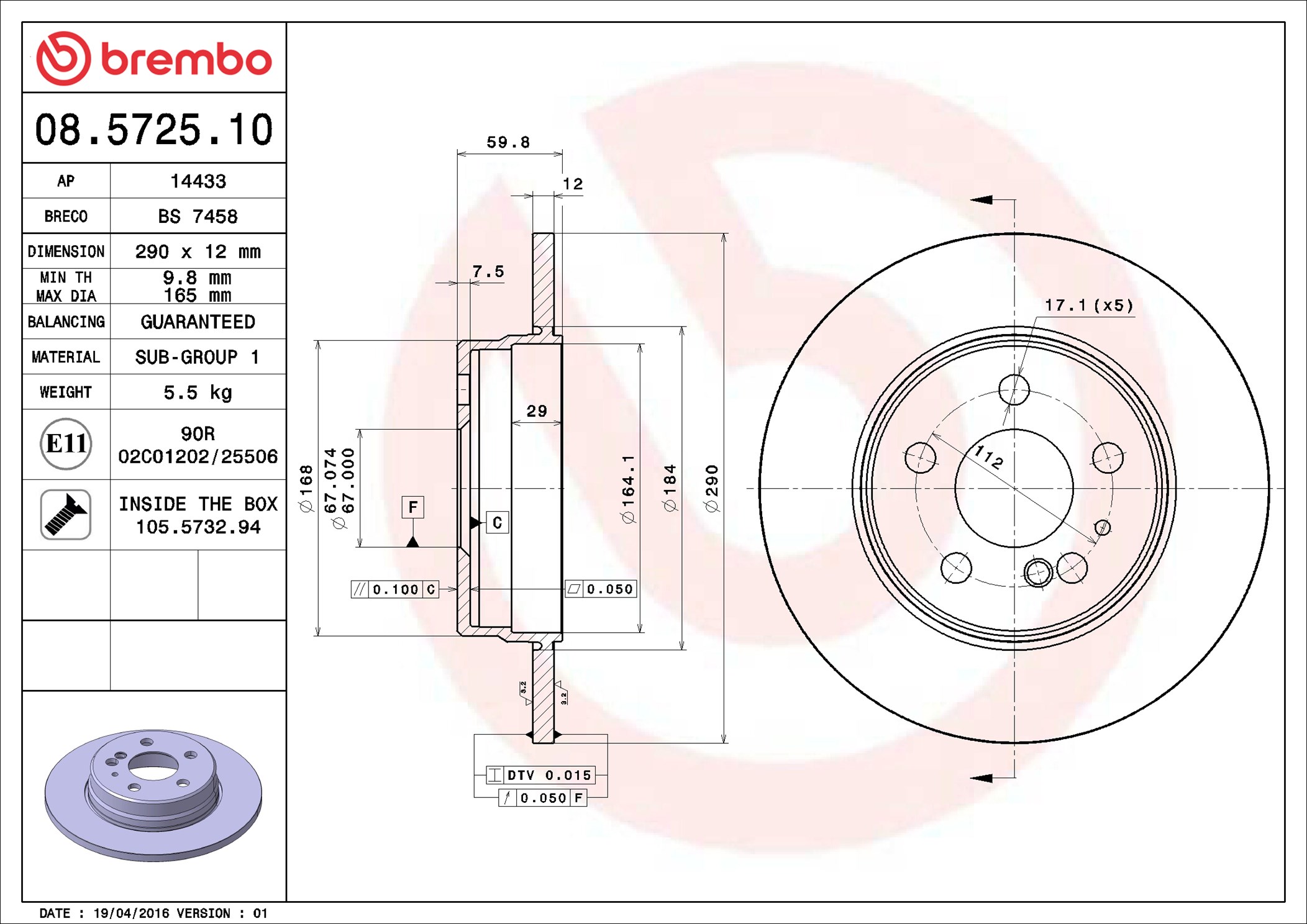 BREMBO Hátsó féktárcsa 08.5725.10_BREMBO