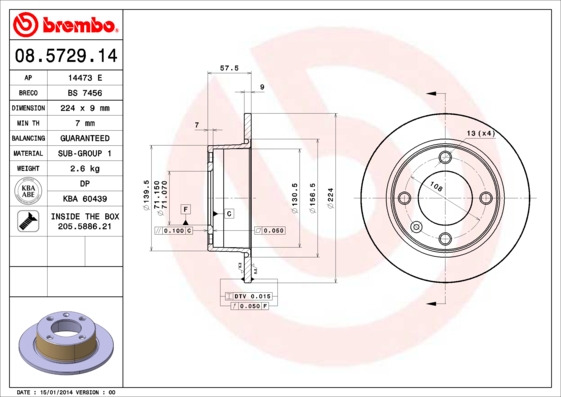 BREMBO Hátsó féktárcsa 08.5729.14_BREMBO