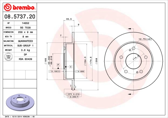 BREMBO Hátsó féktárcsa 08.5737.20_BREMBO