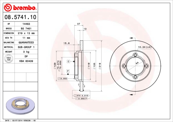 BREMBO Első féktárcsa 08.5741.10_BREMBO