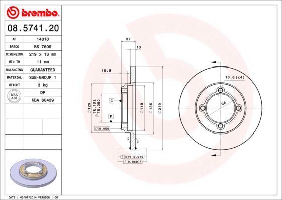 BREMBO Első féktárcsa 08.5741.20_BREMBO