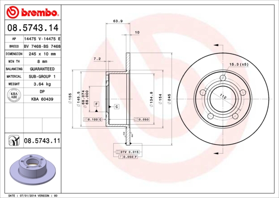 BREMBO Hátsó féktárcsa 08.5743.11_BREMBO