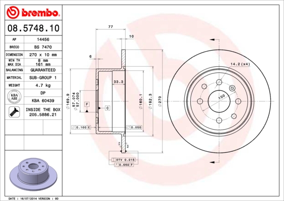 BREMBO Hátsó féktárcsa 08.5748.10_BREMBO