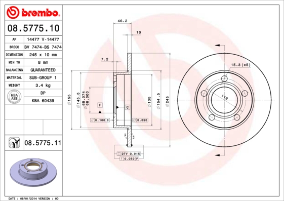 BREMBO Hátsó féktárcsa 08.5775.11_BREMBO